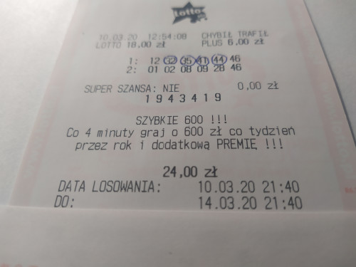 1584270745387..jpg (2.91 MiB) Przejrzano 4681 razy Trafiona 4 Lotto w poniedziałek, wygrana 248,80 zł.